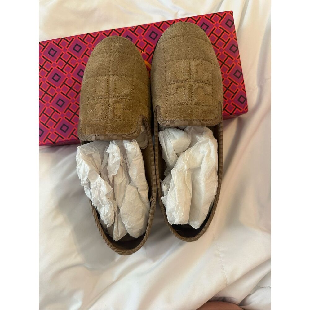Tory Burch Women's Deep Split Suede Cowley Slipper Flat Camel 211 Size 7 NIB
